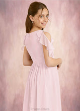 Load image into Gallery viewer, Emma A-Line Ruched Chiffon Asymmetrical Junior Bridesmaid Dress Blushing Pink XXBP0022862