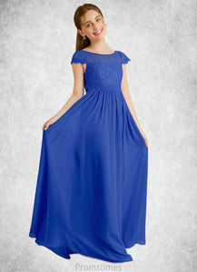 Saniya A-Line Pleated Chiffon Floor-Length Junior Bridesmaid Dress Royal Blue XXBP0022863