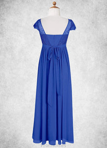 Saniya A-Line Pleated Chiffon Floor-Length Junior Bridesmaid Dress Royal Blue XXBP0022863