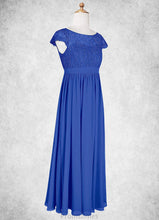 Load image into Gallery viewer, Saniya A-Line Pleated Chiffon Floor-Length Junior Bridesmaid Dress Royal Blue XXBP0022863