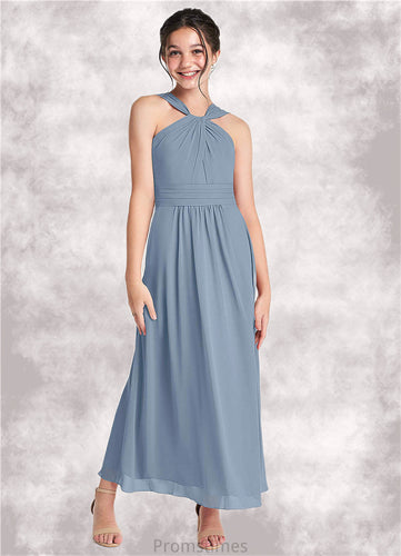 Janae A-Line Pleated Chiffon Ankle-Length Junior Bridesmaid Dress dusty blue XXBP0022866