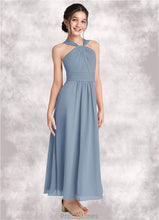 Load image into Gallery viewer, Janae A-Line Pleated Chiffon Ankle-Length Junior Bridesmaid Dress dusty blue XXBP0022866