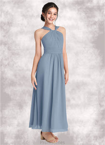 Janae A-Line Pleated Chiffon Ankle-Length Junior Bridesmaid Dress dusty blue XXBP0022866