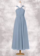 Load image into Gallery viewer, Janae A-Line Pleated Chiffon Ankle-Length Junior Bridesmaid Dress dusty blue XXBP0022866