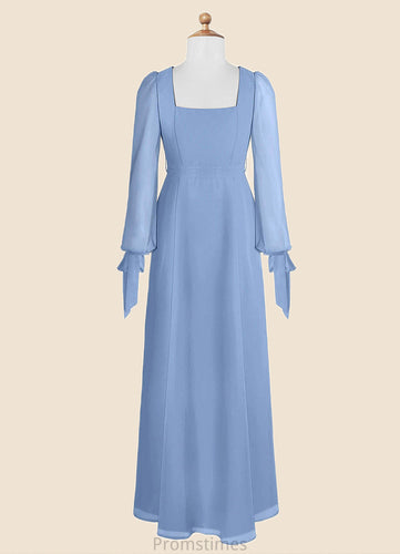Sonia A-Line Chiffon Floor-Length Junior Bridesmaid Dress with Pockets Steel Blue XXBP0022867