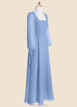 Load image into Gallery viewer, Sonia A-Line Chiffon Floor-Length Junior Bridesmaid Dress with Pockets Steel Blue XXBP0022867