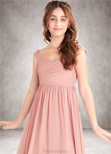 Karley A-Line Pleated Chiffon Floor-Length Junior Bridesmaid Dress Rosette XXBP0022868