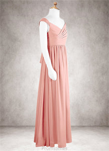 Karley A-Line Pleated Chiffon Floor-Length Junior Bridesmaid Dress Rosette XXBP0022868