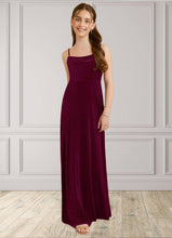 Load image into Gallery viewer, Laila A-Line Velvet Floor-Length Junior Bridesmaid Dress Cabernet XXBP0022870