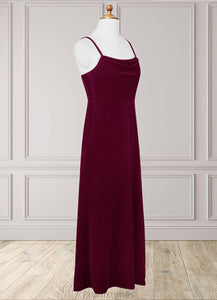 Laila A-Line Velvet Floor-Length Junior Bridesmaid Dress Cabernet XXBP0022870