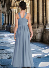 Load image into Gallery viewer, Novia A-Line Lace Chiffon Floor-Length Junior Bridesmaid Dress dusty blue XXBP0022871