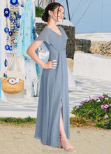 Load image into Gallery viewer, Areli A-Line Ruched Chiffon Floor-Length Junior Bridesmaid Dress dusty blue XXBP0022872