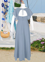 Load image into Gallery viewer, Areli A-Line Ruched Chiffon Floor-Length Junior Bridesmaid Dress dusty blue XXBP0022872
