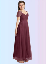 Load image into Gallery viewer, Maren A-Line Off the Shoulder Tulle Floor-Length Junior Bridesmaid Dress Cabernet XXBP0022873