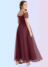 Load image into Gallery viewer, Maren A-Line Off the Shoulder Tulle Floor-Length Junior Bridesmaid Dress Cabernet XXBP0022873