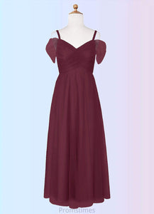 Maren A-Line Off the Shoulder Tulle Floor-Length Junior Bridesmaid Dress Cabernet XXBP0022873