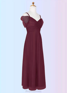 Maren A-Line Off the Shoulder Tulle Floor-Length Junior Bridesmaid Dress Cabernet XXBP0022873