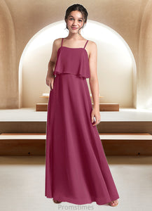 Adrianna A-Line Ruched Chiffon Floor-Length Junior Bridesmaid Dress Mulberry XXBP0022874