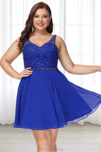 Load image into Gallery viewer, Maya A-line V-Neck Short/Mini Chiffon Lace Homecoming Dress With Beading XXBP0020563