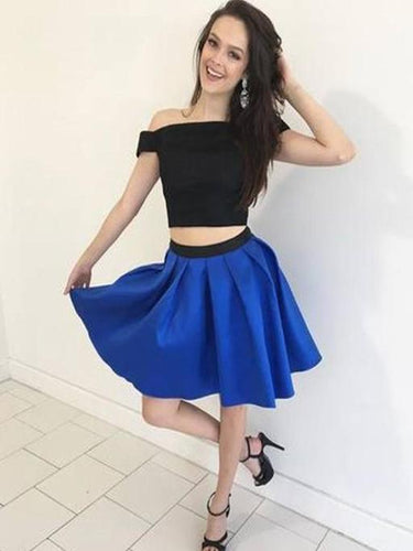 Off The Lizeth Two Pieces A Line Royal Blue Homecoming Dresses Satin Shoulder Pleated Elegant