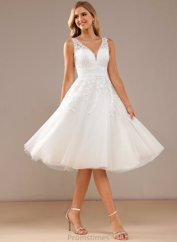 Annabel Wedding Tulle A-Line Knee-Length Lace V-neck Dress Wedding Dresses