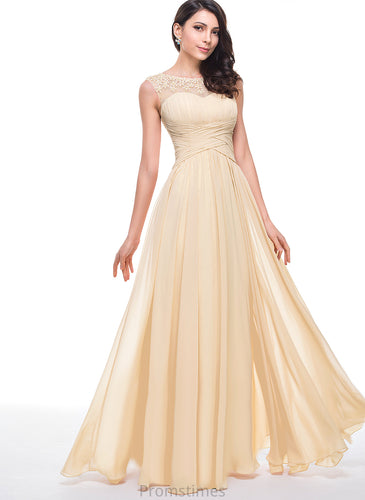 Flower(s) Floor-Length With Beading Scoop Ruffle Chiffon Prom Dresses A-Line Tulle Juliette