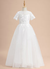 Load image into Gallery viewer, Flower Girl Dresses Short Floor-length Lace/Beading/Sequins With Ball-Gown/Princess Neck Girl Flower Dress - Scoop Adelyn Sleeves Tulle