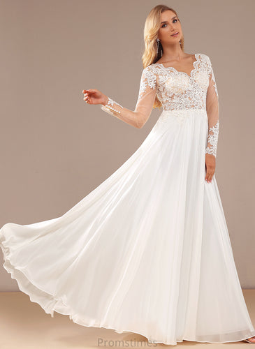 With Sequins Lace Wedding Floor-Length Dress A-Line Chiffon Wedding Dresses V-neck Mina