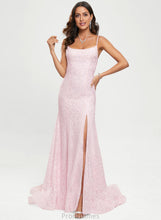 Load image into Gallery viewer, Lace Sweep Prom Dresses Sequins With Angelica Trumpet/Mermaid Scoop Train