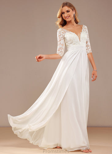 Wedding Dresses Wedding Dress Floor-Length Chiffon Ruffle A-Line V-neck With Sequins Jaelynn Lace