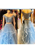 Load image into Gallery viewer, Long 2 Pieces Off The Shoulder Beading Prom Dresses Appliques