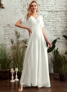 A-Line Georgia Chiffon Floor-Length Dress V-neck Lace Wedding Dresses Wedding