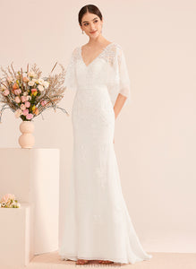Train Lace Wedding Wedding Dresses V-neck Sash Trumpet/Mermaid Thalia Dress With Court Chiffon