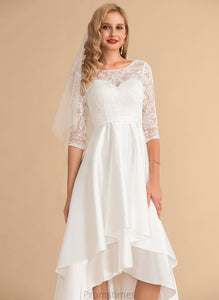 Lace Satin Asymmetrical Wedding Dress Wedding Dresses Haley Scoop A-Line