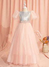 Load image into Gallery viewer, Girl Flower Neck Scoop Flower Girl Dresses With - Dress Celia Beading/Sequins/Bow(s) Sleeves Ball-Gown/Princess Short Floor-length Tulle/Sequined