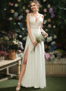 Lace A-Line Ayanna Floor-Length V-neck Chiffon Dress Wedding Dresses Wedding