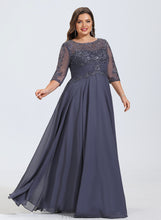 Load image into Gallery viewer, With Chiffon Pleated Floor-Length Prom Dresses A-Line Sequins Lace Sidney Illusion Scoop