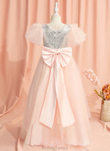 Load image into Gallery viewer, Girl Flower Neck Scoop Flower Girl Dresses With - Dress Celia Beading/Sequins/Bow(s) Sleeves Ball-Gown/Princess Short Floor-length Tulle/Sequined