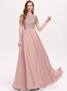 Lace Giselle Scoop Chiffon Prom Dresses A-Line Floor-Length