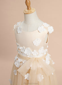 Tulle Dress Ankle-length With - Lace/Flower(s) Neck Flower Girl Dresses Scoop Flower Girl Sleeveless A-Line Rosa