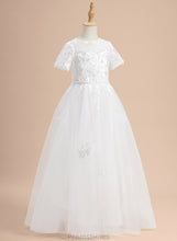 Load image into Gallery viewer, Flower Girl Dresses Short Floor-length Lace/Beading/Sequins With Ball-Gown/Princess Neck Girl Flower Dress - Scoop Adelyn Sleeves Tulle