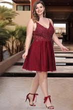 Load image into Gallery viewer, Adeline A-line V-Neck Short/Mini Lace Tulle Homecoming Dress With Sequins XXBP0020498