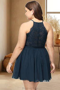 Ellie A-line V-Neck Short/Mini Chiffon Lace Homecoming Dress XXBP0020502