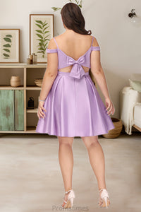 Brielle A-line Off the Shoulder Short/Mini Satin Homecoming Dress With Bow XXBP0020568