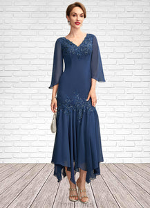 Gretchen Trumpet/Mermaid V-neck Ankle-Length Chiffon Mother of the Bride Dress With Appliques Lace Sequins XXB126P0015009