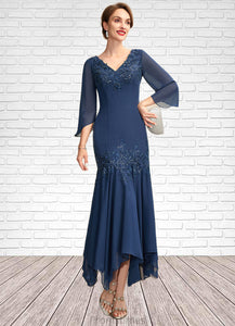 Gretchen Trumpet/Mermaid V-neck Ankle-Length Chiffon Mother of the Bride Dress With Appliques Lace Sequins XXB126P0015009