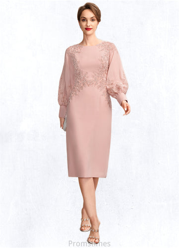 Cara Sheath/Column Scoop Neck Knee-Length Chiffon Lace Mother of the Bride Dress With Beading Sequins XXB126P0015020