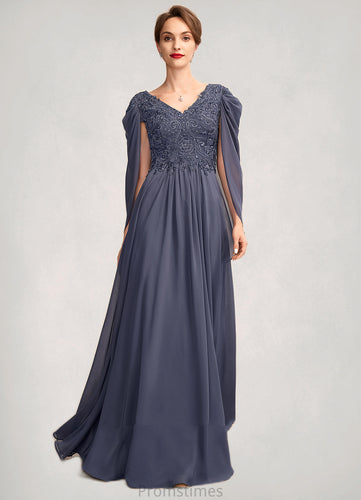 Ciara A-Line V-neck Floor-Length Chiffon Lace Mother of the Bride Dress With Beading Sequins XXB126P0015022