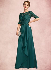 Lydia A-Line Scoop Neck Floor-Length Chiffon Lace Mother of the Bride Dress With Beading Sequins Cascading Ruffles XXB126P0015027