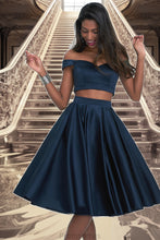 Load image into Gallery viewer, Ada A-line Off the Shoulder Sweetheart Knee-Length Satin Homecoming Dress XXBP0020593